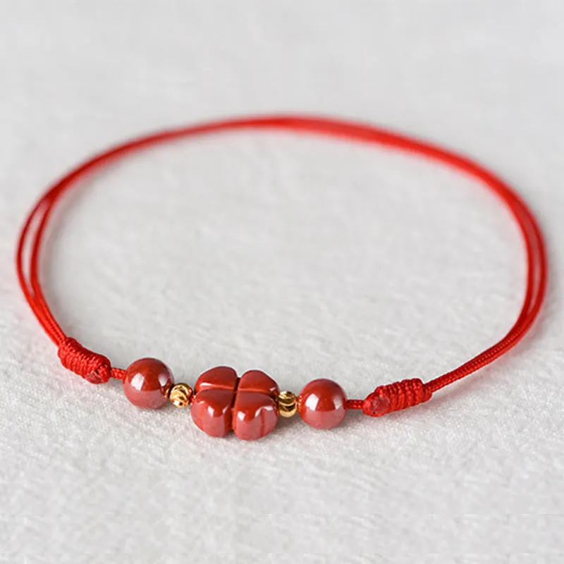 Four Leaf Clover Cinnabar Blessing Calm String Bracelet Anklet