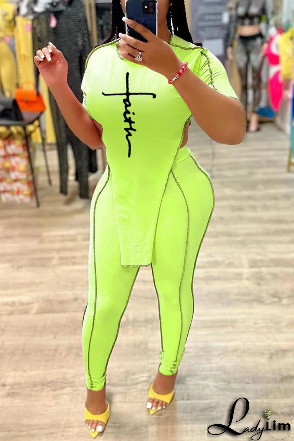 Pink Fashion Casual Print Asymmetrical O Neck Short Sleeve Two Pieces