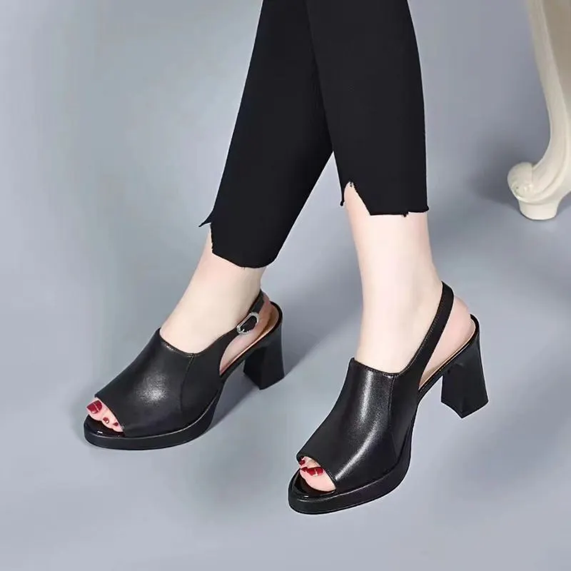 Breakj Breakj Cool Boots Women Summer New Sandals Women Thick Fashion Trend Fish Mouth High Heel Sandals Behind The Empty Buckle