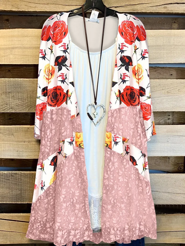 Plus Size Casual Printed Kimono Jacket P179145572