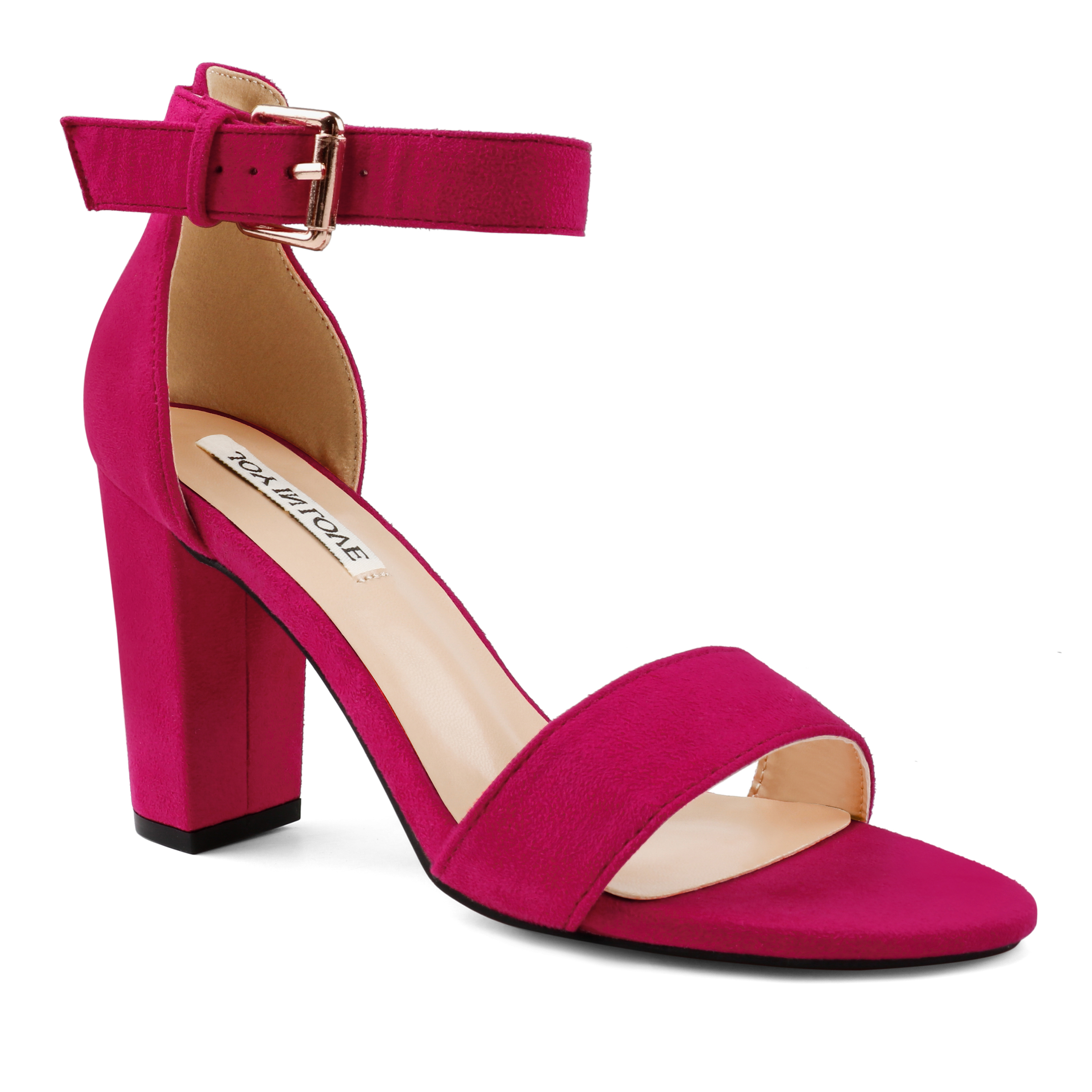 90mm Women's Ankle Strap Pumps Block Heel Suede Sandals Summer Shoes-MERUMOTE