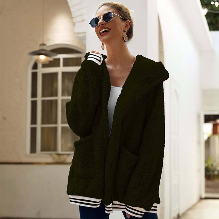 Women's Hooded Furry Coat Long Shirt Hoodies Slim Fit