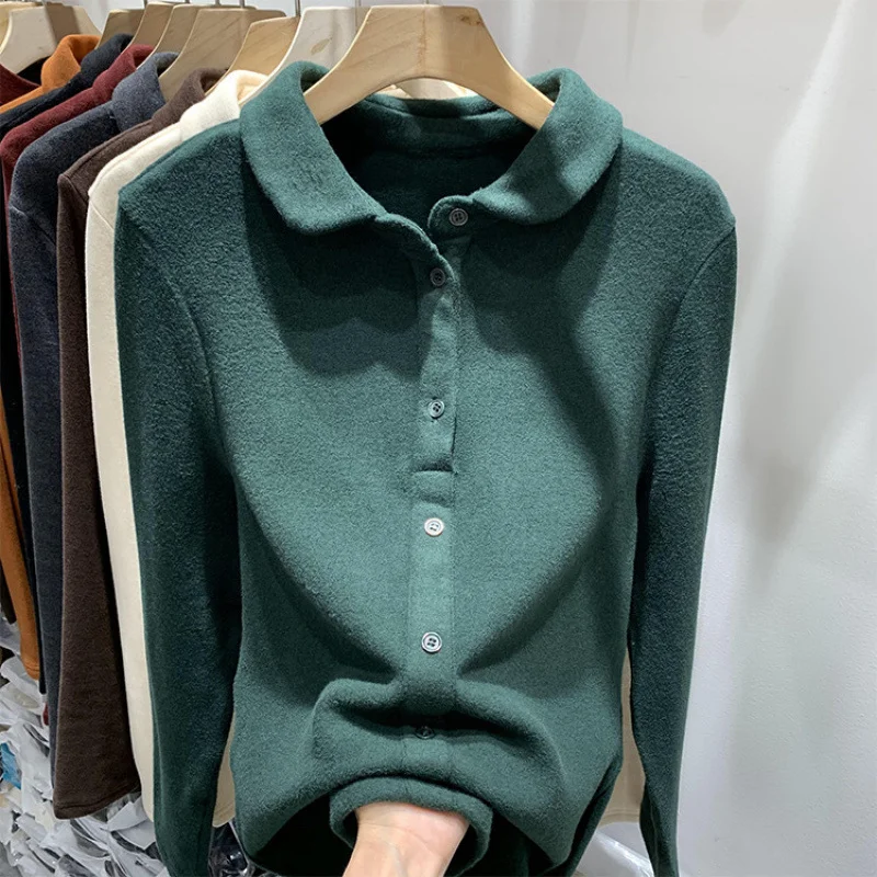 Athvotar Athvotar De-Velvet Shirt Bottomed Women 2025 Autumn And Winter Exquisite Collared Temperament Fashion Warm Inside The Shirt