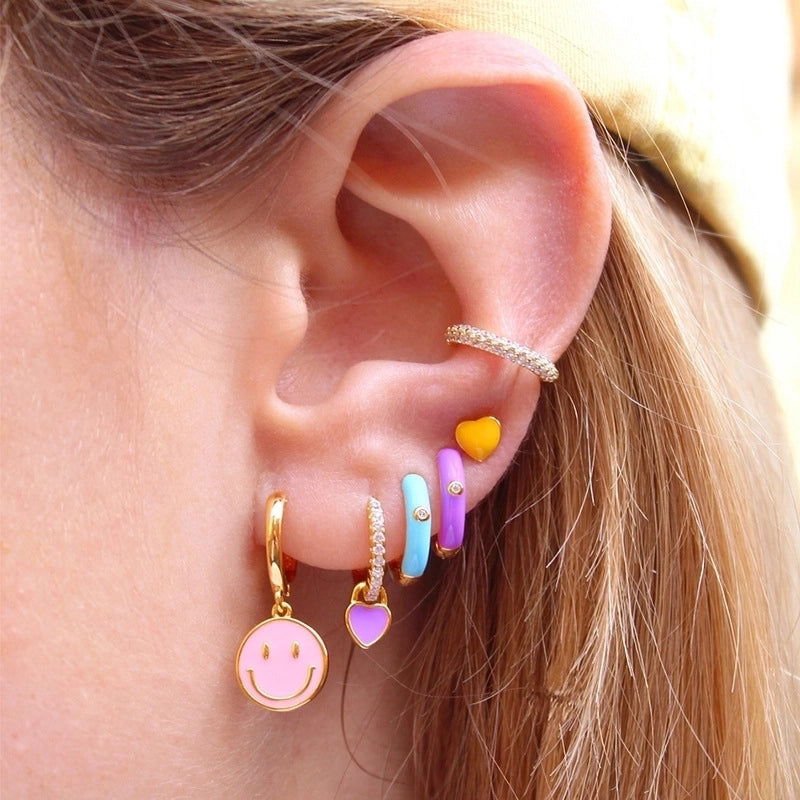 1 Pair Modern Style Classic Style Heart Shape Smile Face Copper Drop Earrings Ear Cuffs Earrings