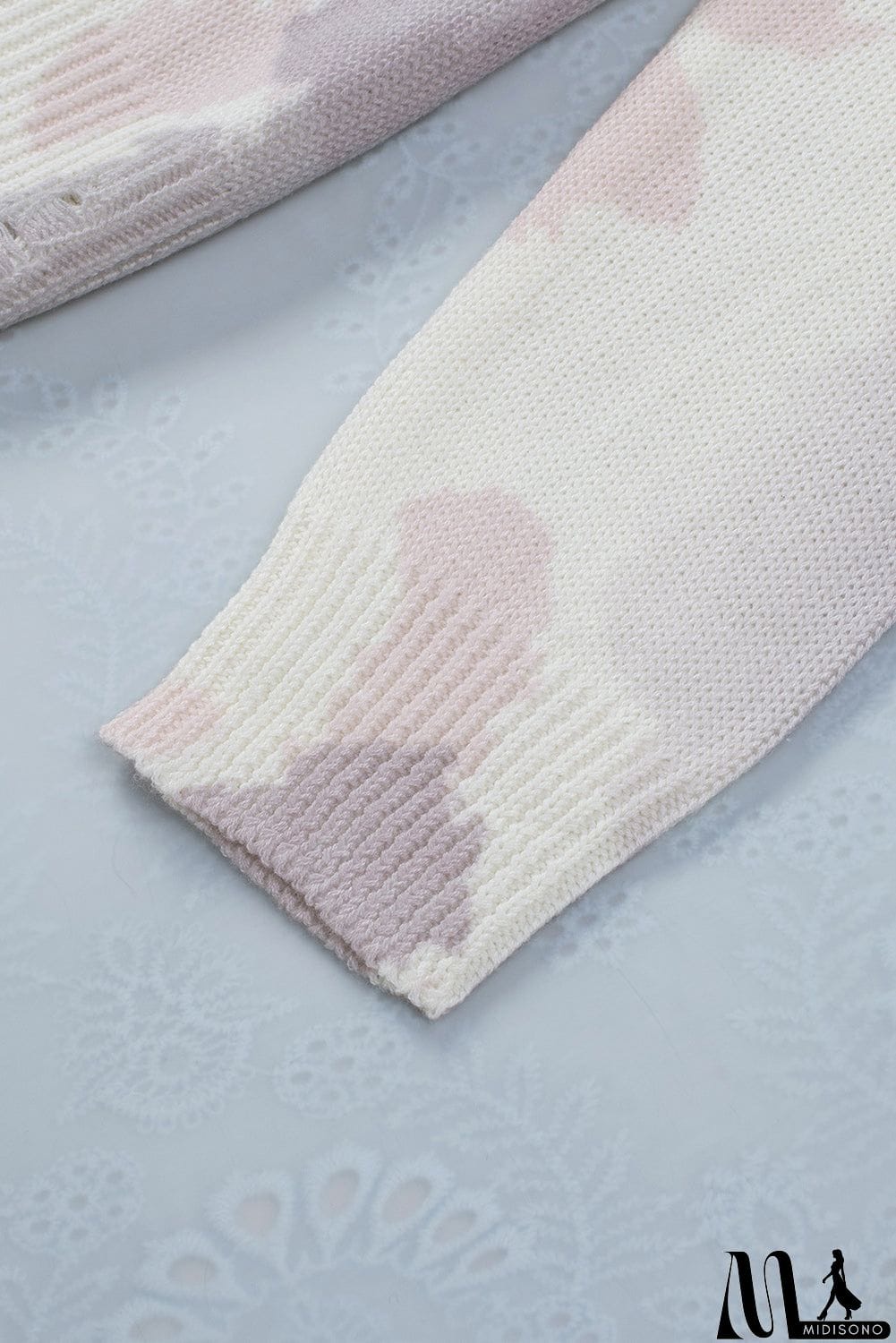 MidiSono - Beige Stain Washed Tie Dye Sweater