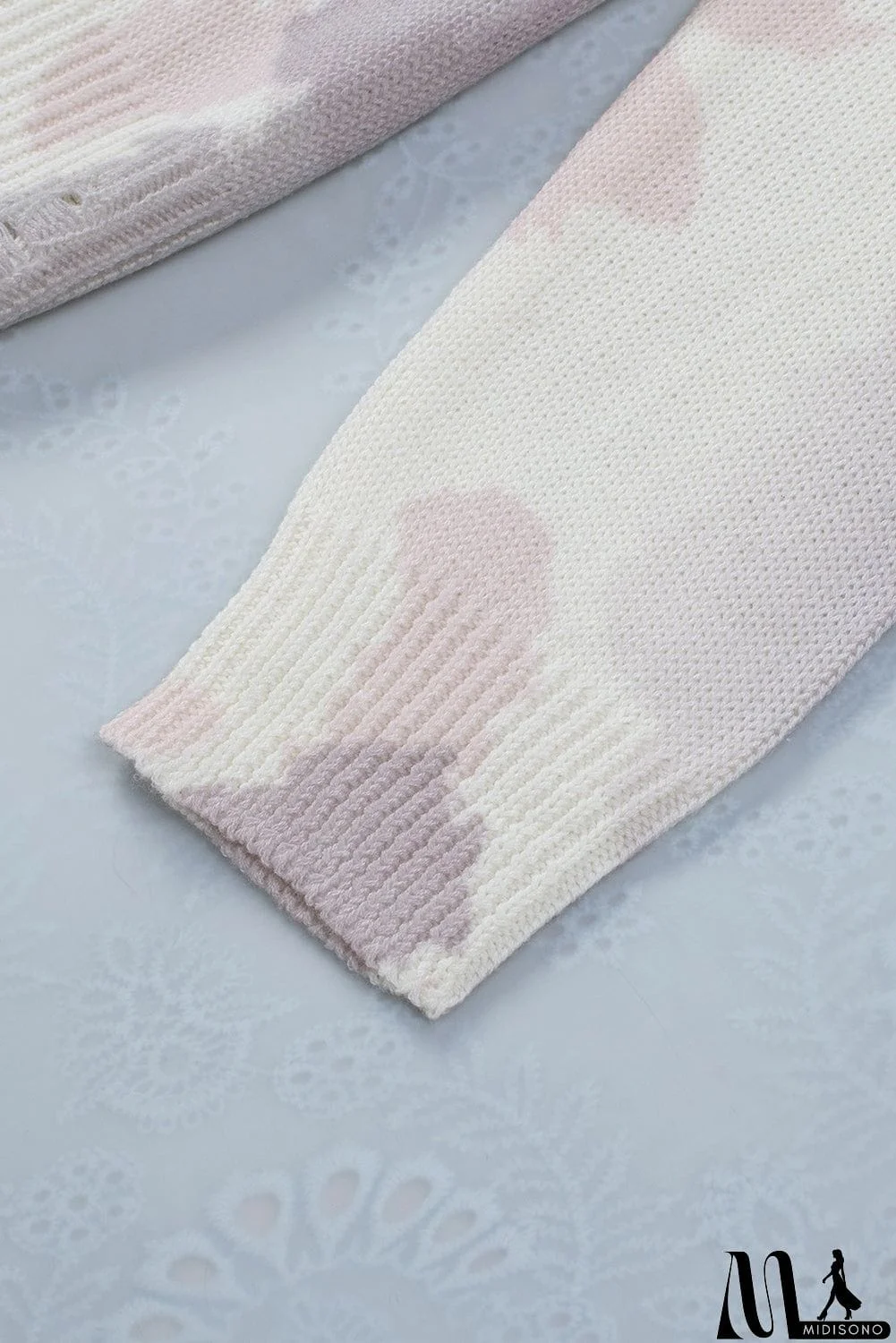 MidiSono - Beige Stain Washed Tie Dye Sweater