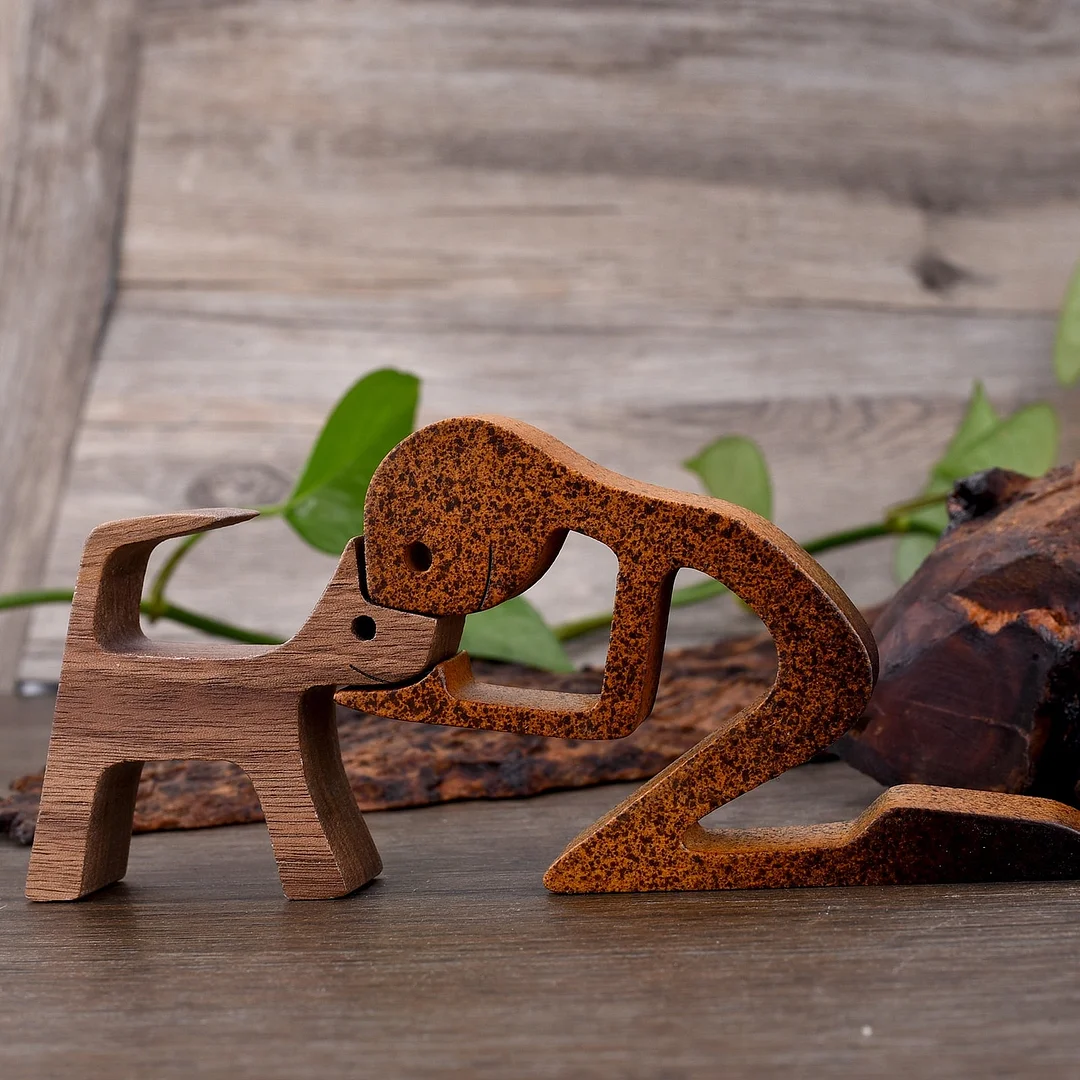 Handmade Wood Dog Decor Sculptures Craft Creative Figurine Ornement Decoration For Bedroom Home Office Decor Gift Natural