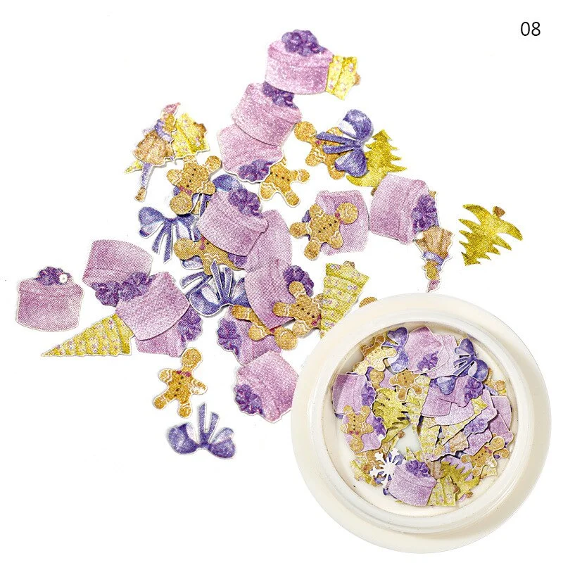 3D Christmas Series Wood Pulp Piece Nail Art Decoration Accessories Manicure Snowflake Snowman Shape Manicure Art Decal