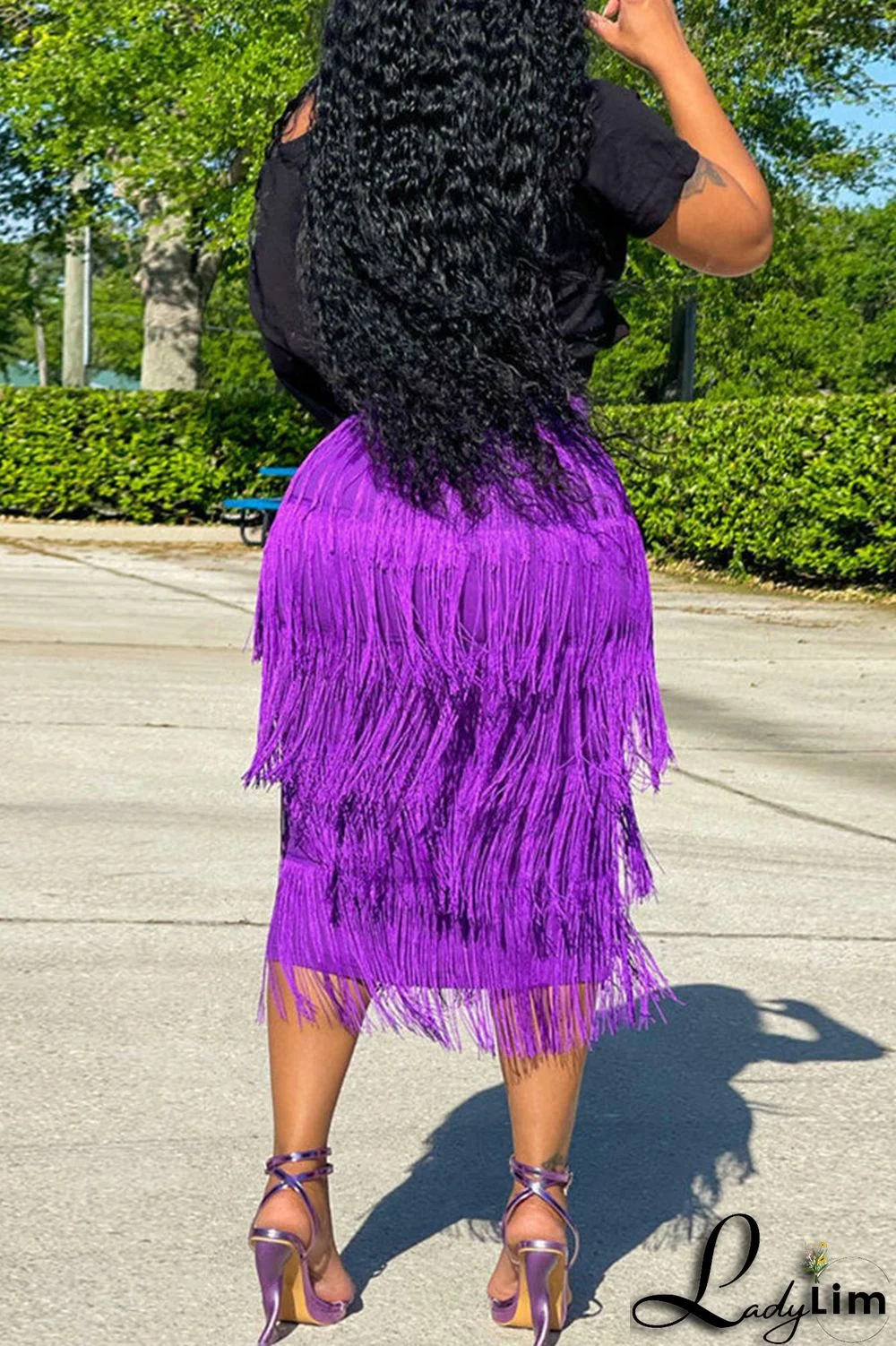 Purple Casual Print Tassel Split Joint O Neck Short Sleeve Two Pieces