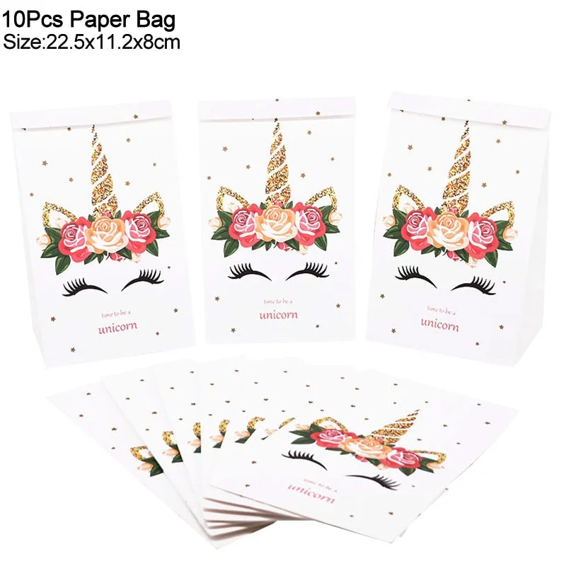 10pcs Unicorn Party Paper Candy Gift Bags Cookie Popcorn Box 1st Kids Unicorn Birthday Party Decoration Baby Shower Supplies
