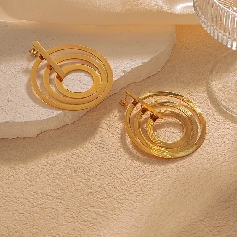 1 Pair Exaggerated Minimalist Round Plating 304 Stainless Steel 14K Gold Plated Drop Earrings