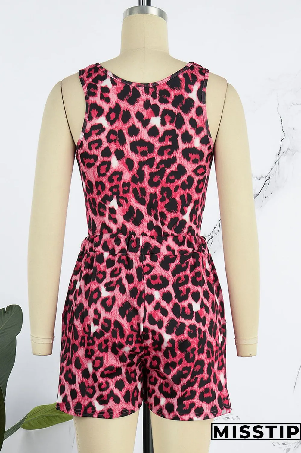 Brown Sexy Casual Print Leopard Basic U Neck Sleeveless Two Pieces