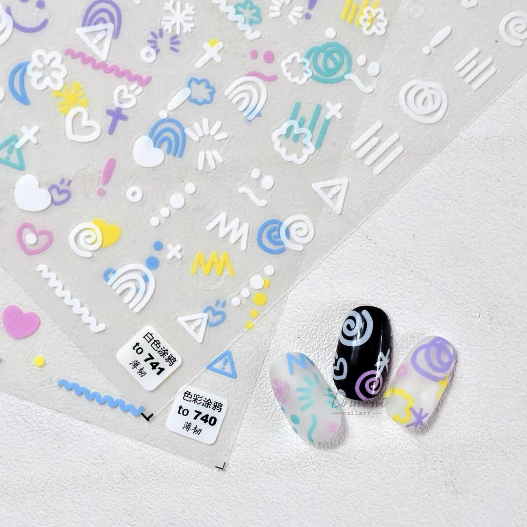 Beautizon Color Graffiti High Quality 5D Engraved Nail Stickers Nail Art Decorations Nail Decals Design