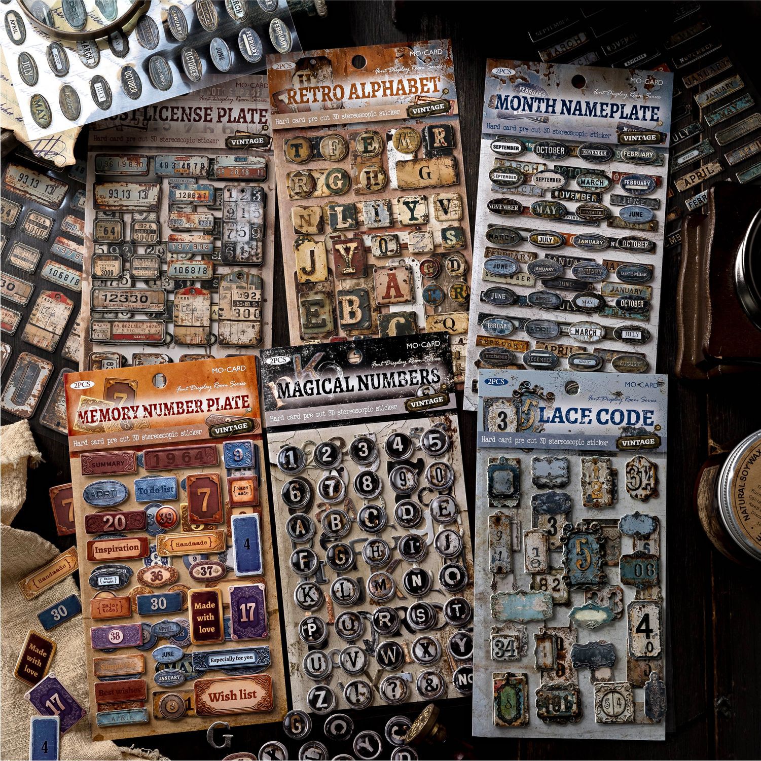 폐기물 스티커 - 글꼴 디스플레이 룸 시리즈 빈티지 숫자 문자 라벨 조경