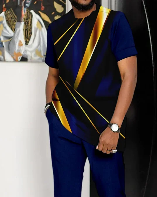 Men's Ombre Print Short Sleeve Suit 094