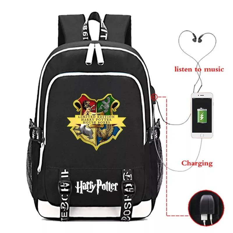 Buzzdaisy Harry Potter Hogwarts Four Houses #5 USB Charging Backpack School Note Book Laptop Travel Bags