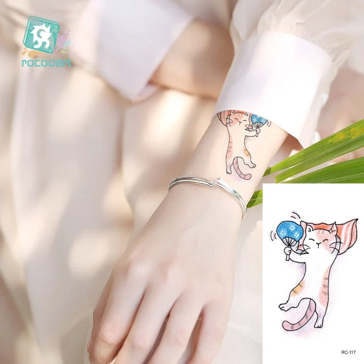 Rocooart Animal Waterproof Temporary Tattoo Sticker Flamingo Cat Fox Tatoo Body Art Women New Fake Taty Tatuaje Cute Small Tatto