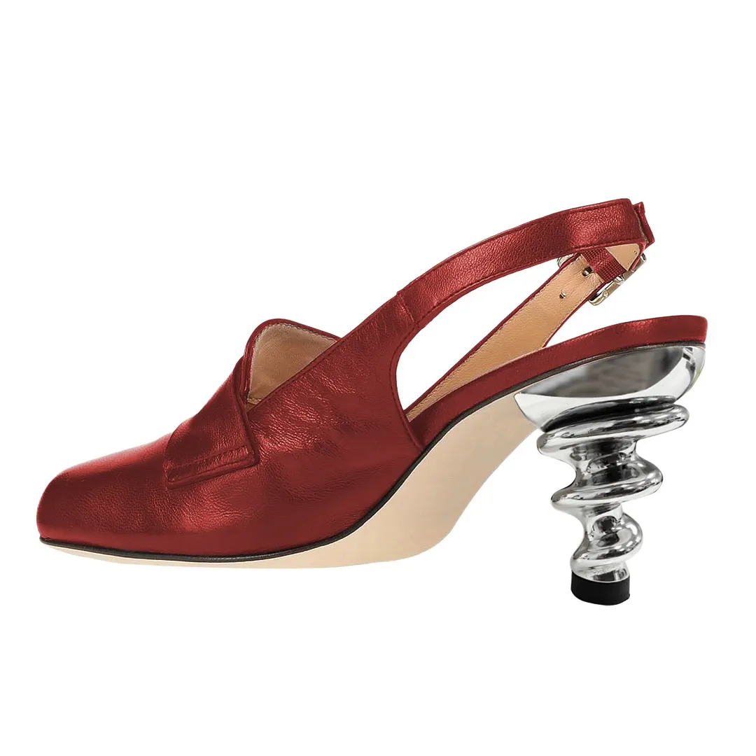 Ladies' Square Toe Loafer Red Pumps 3 Inch Slingback High Heels
