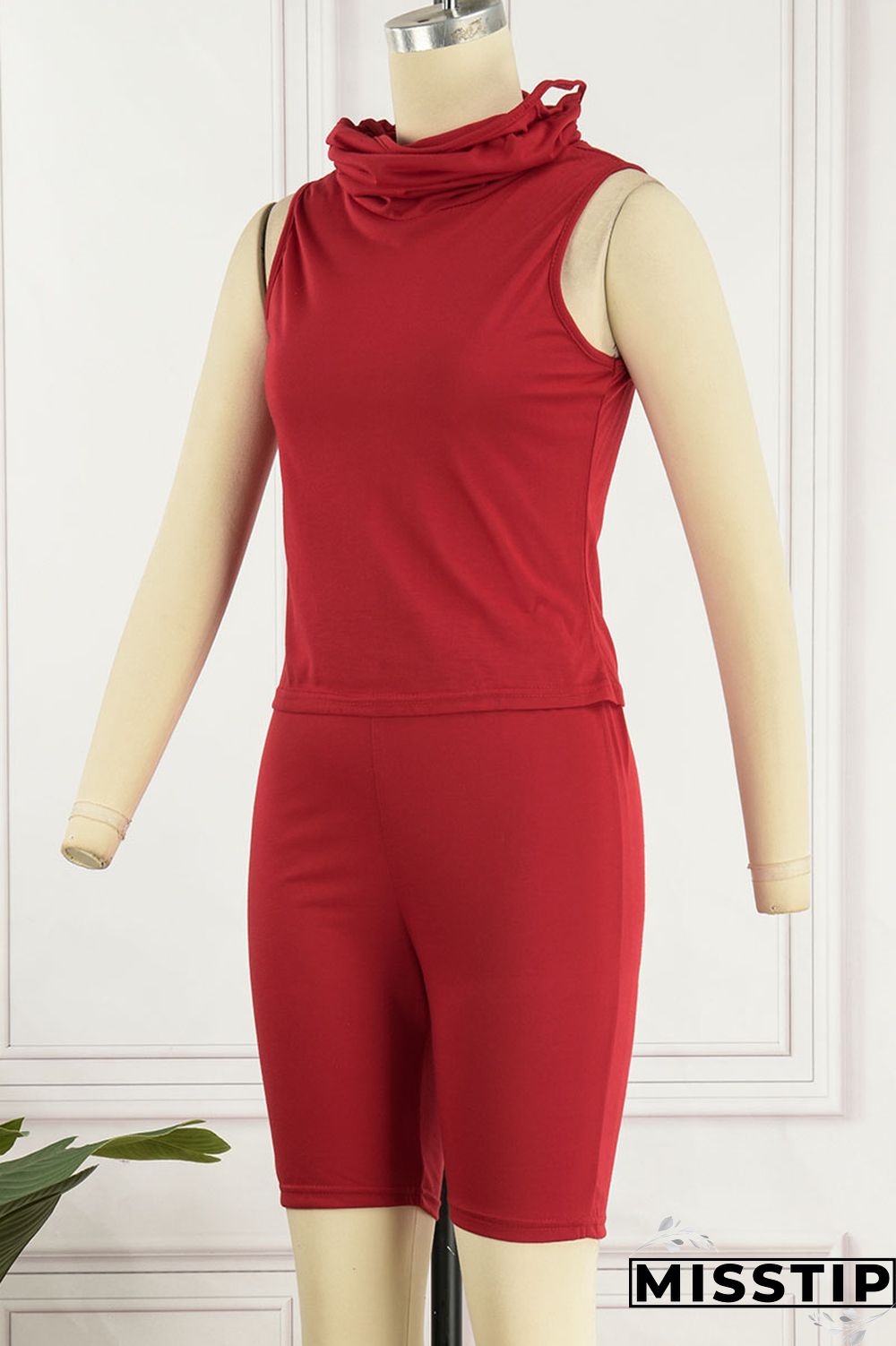 Black Casual Solid Patchwork Turtleneck Sleeveless Two Pieces