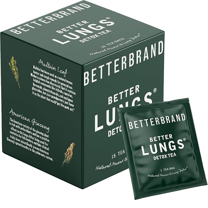 Betterbrand Better Lungs Detox TeaBags - Mullein Leaf. Ginseng. ElderberryGinger & Thyme for Lung Cleanse &Mucus Detox -15 Tea Bags-XDX