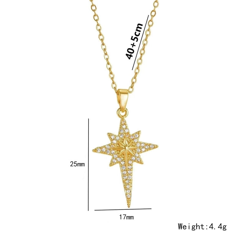 Elegant Glam Star 304 Stainless Steel Copper Zircon Inlay Pendant Necklace