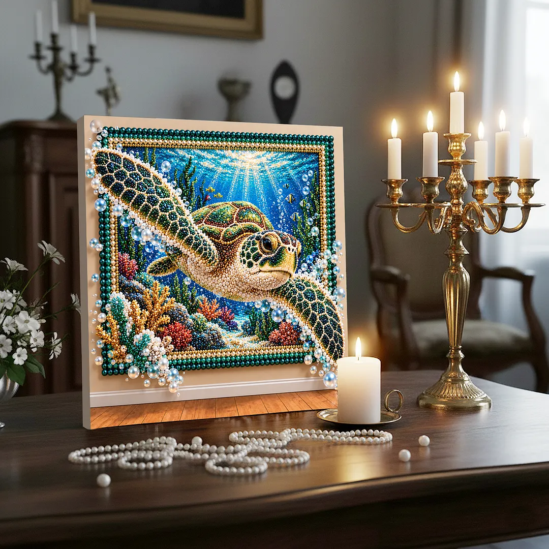 Framed Pearl Painting Kit Turtle Underwater Art 11.81x11.81in