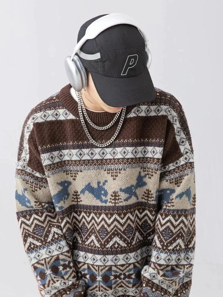 Brownm Rabbits Knitted Sweater