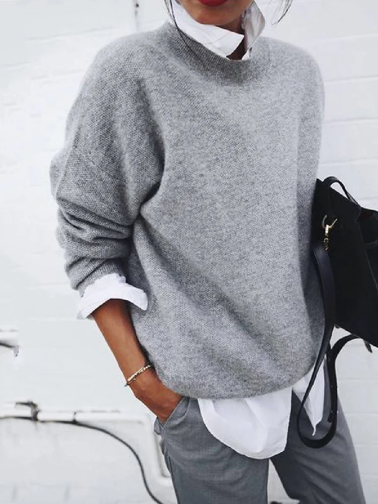 Shirt Collar Long Sleeve Fake Two Piece Sweater