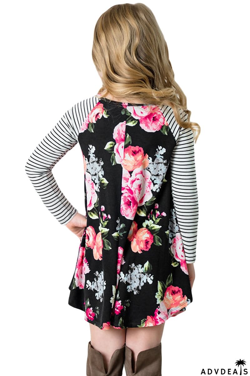 Spring Fling Floral Striped Sleeve Short Dress for Kids