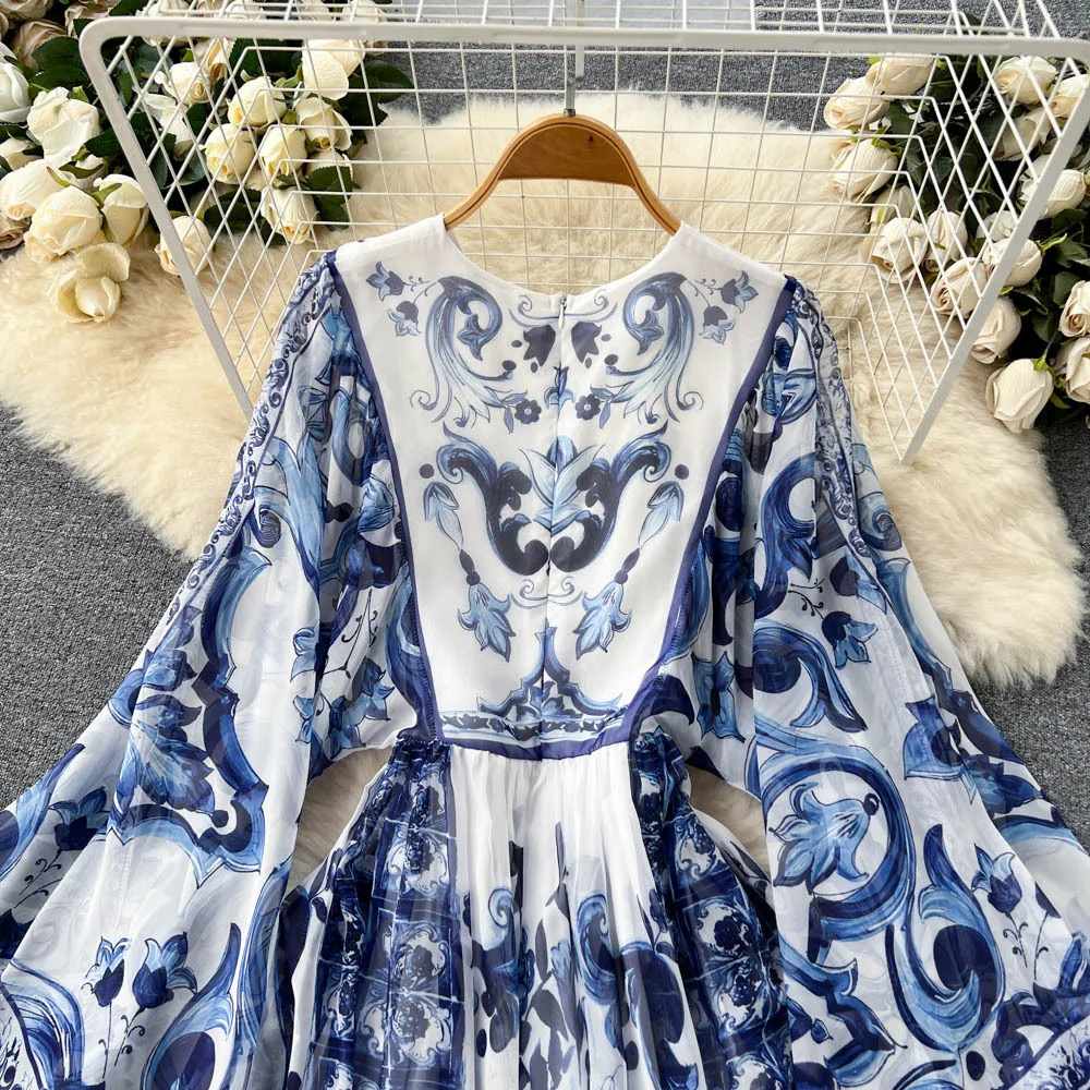 Nigikala Nigikala Autumn Dress New 2023 Small Design Style Holiday Style Retro Print Sleeve Chiffon Long Dress