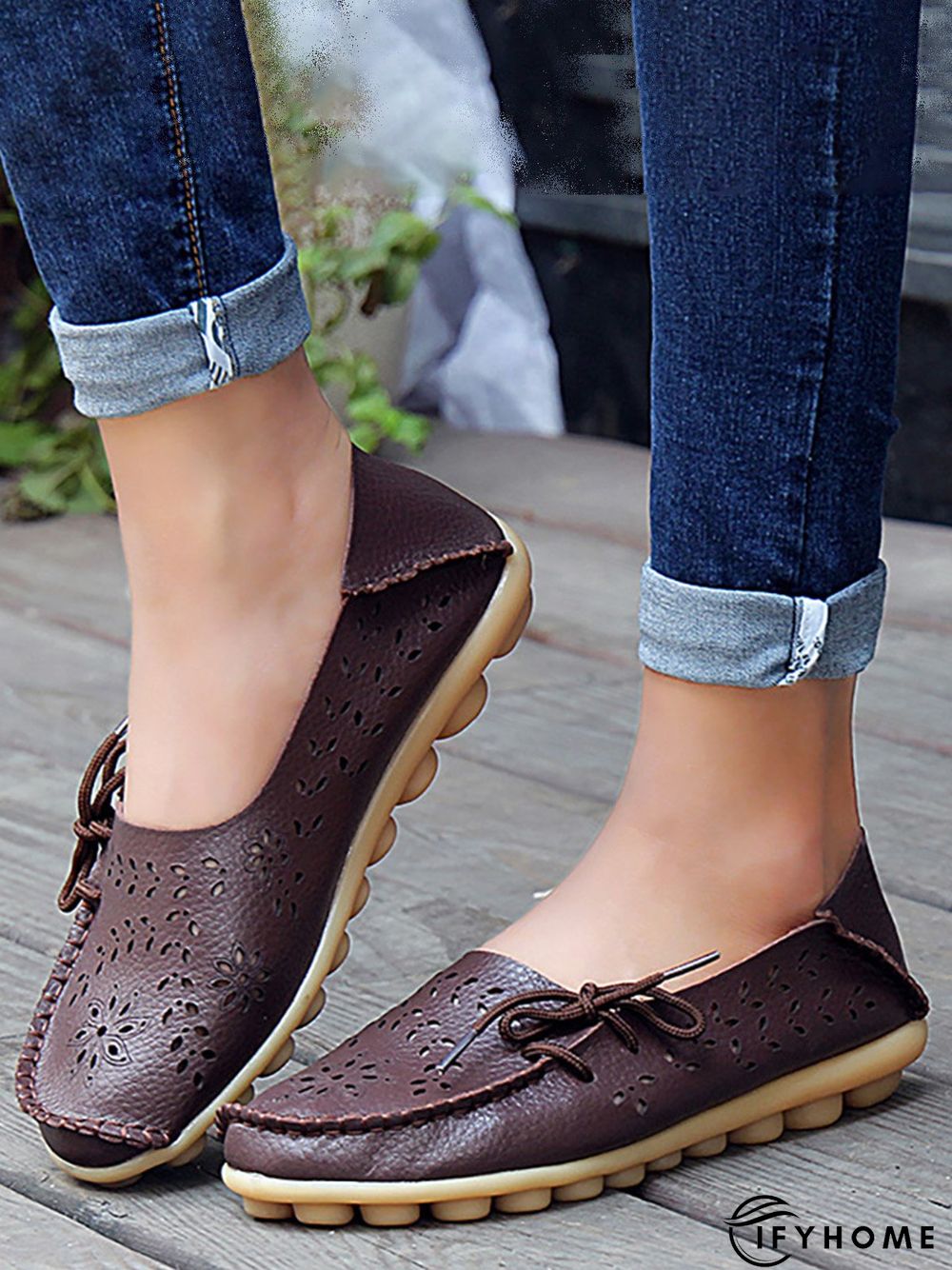 Cowhide Hollow Lace-up Portable Shoes | IFYHOME