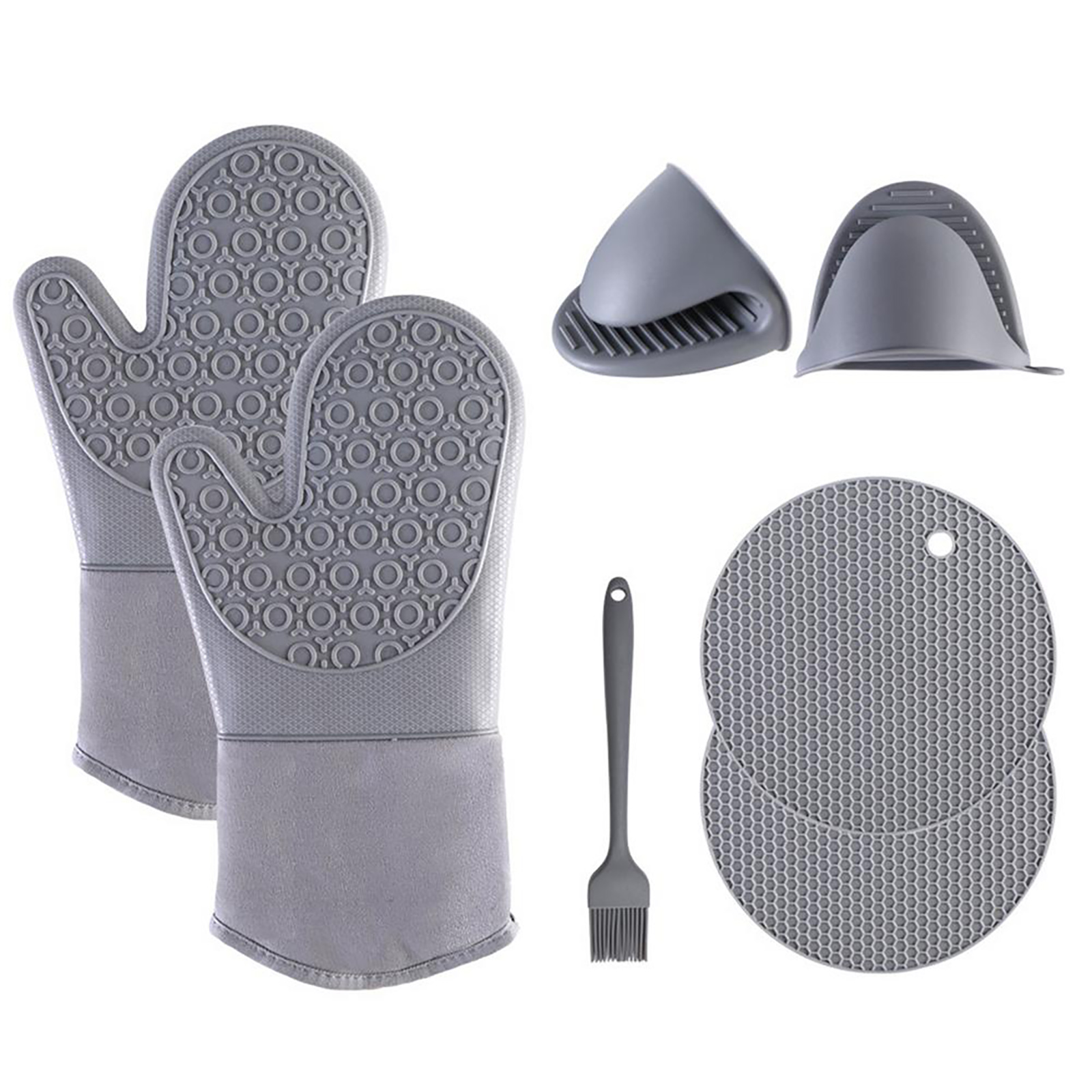 

Silicone Oven Mitts Set - Oven Mitts and Pot Holders Set Pack of 7 (Grey), 501 Original