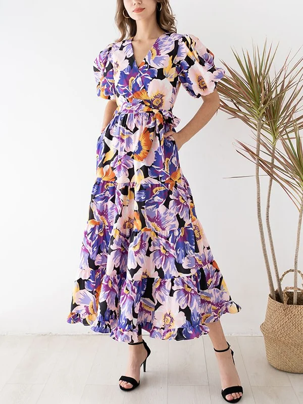 Short-sleeved printed maxi dress