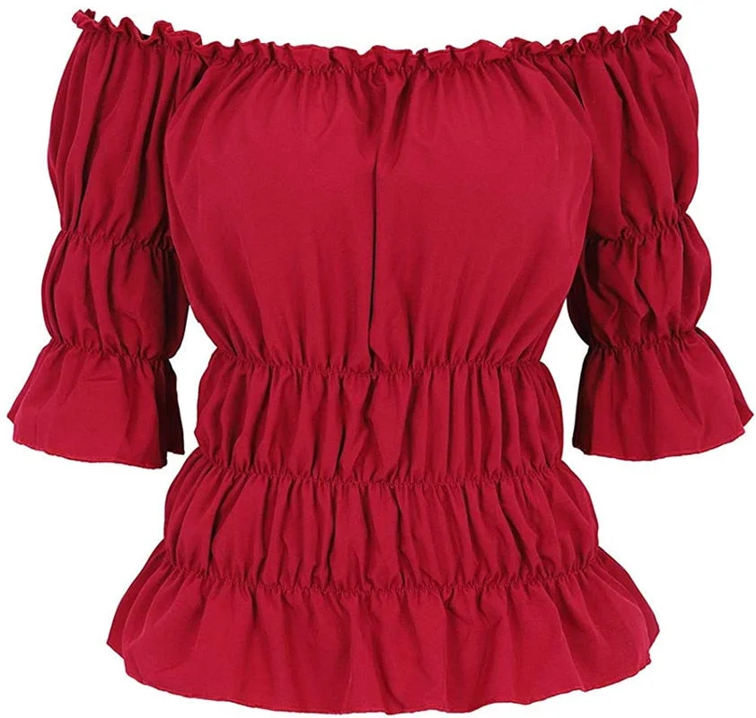 Women Renaissance Medieval Chemise Shirt Victorian Girls Gothic Retro Peasant Wench off shoulder Blouse Resist top Costume