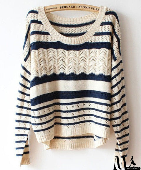 MidiSono - Beige Loose Stripe Sweater