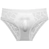 Men's Sexy Transparent Ice Silk Hollow Lace Thin U-convex Briefs