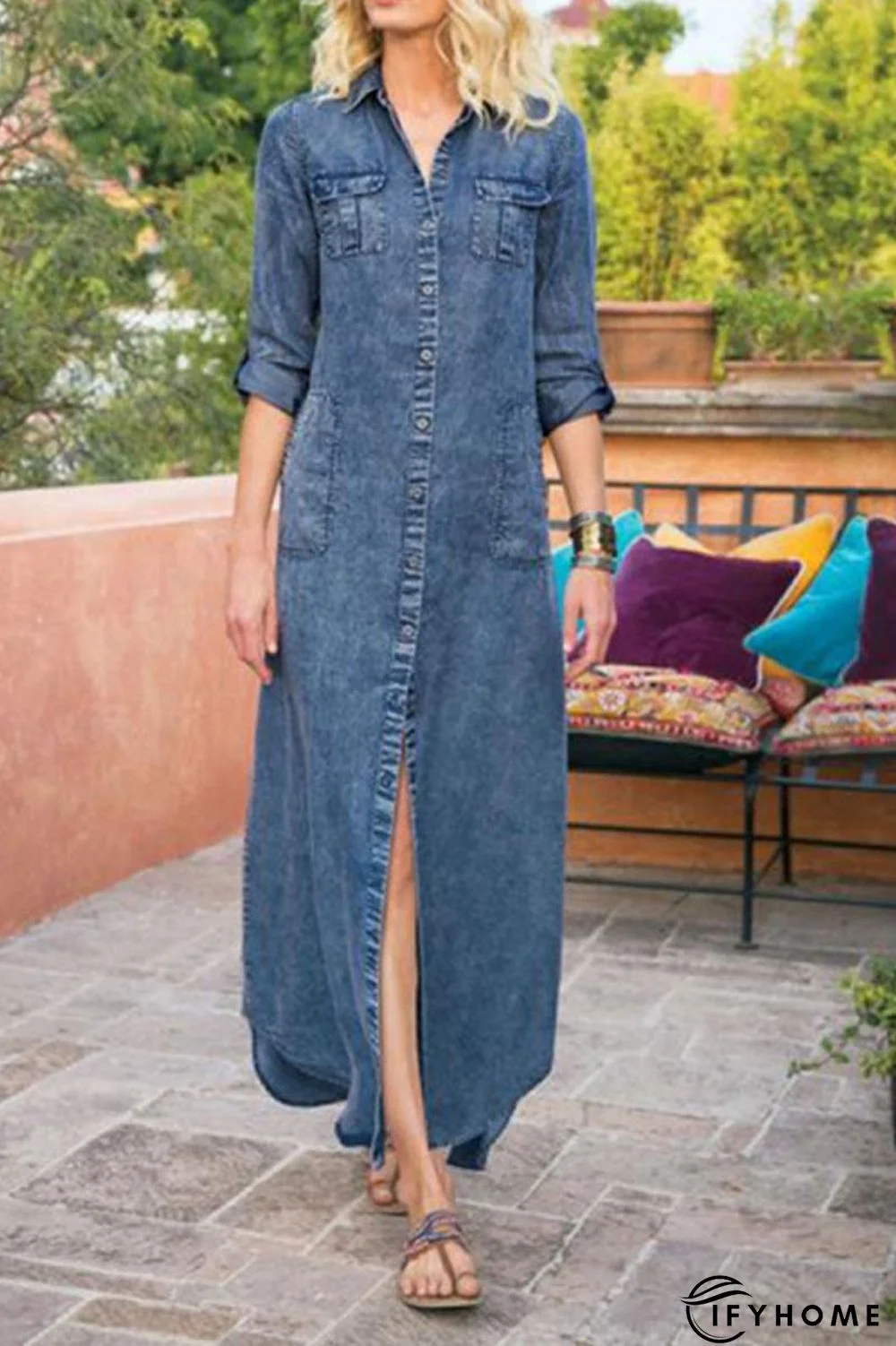 Denim Long Sleeve Maxi Dress | IFYHOME