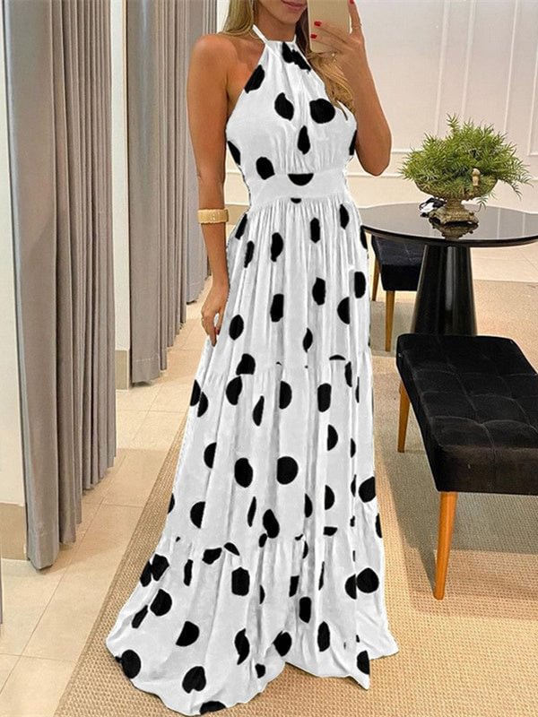 Sleeveless Sexy Halter Print Off Shoulder Dress Maxi Dress