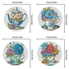 4PCS Diamond Painted Wooden Teapot Placemats Insulated Dish Mats with Holder