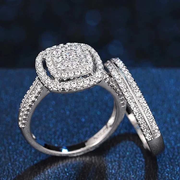 Elegant 2Pcs Set Engagement Rings for Women 925 Sterling Silver Dazzling AAAA Zircon Accessories for Female Graceful Jewelry Set