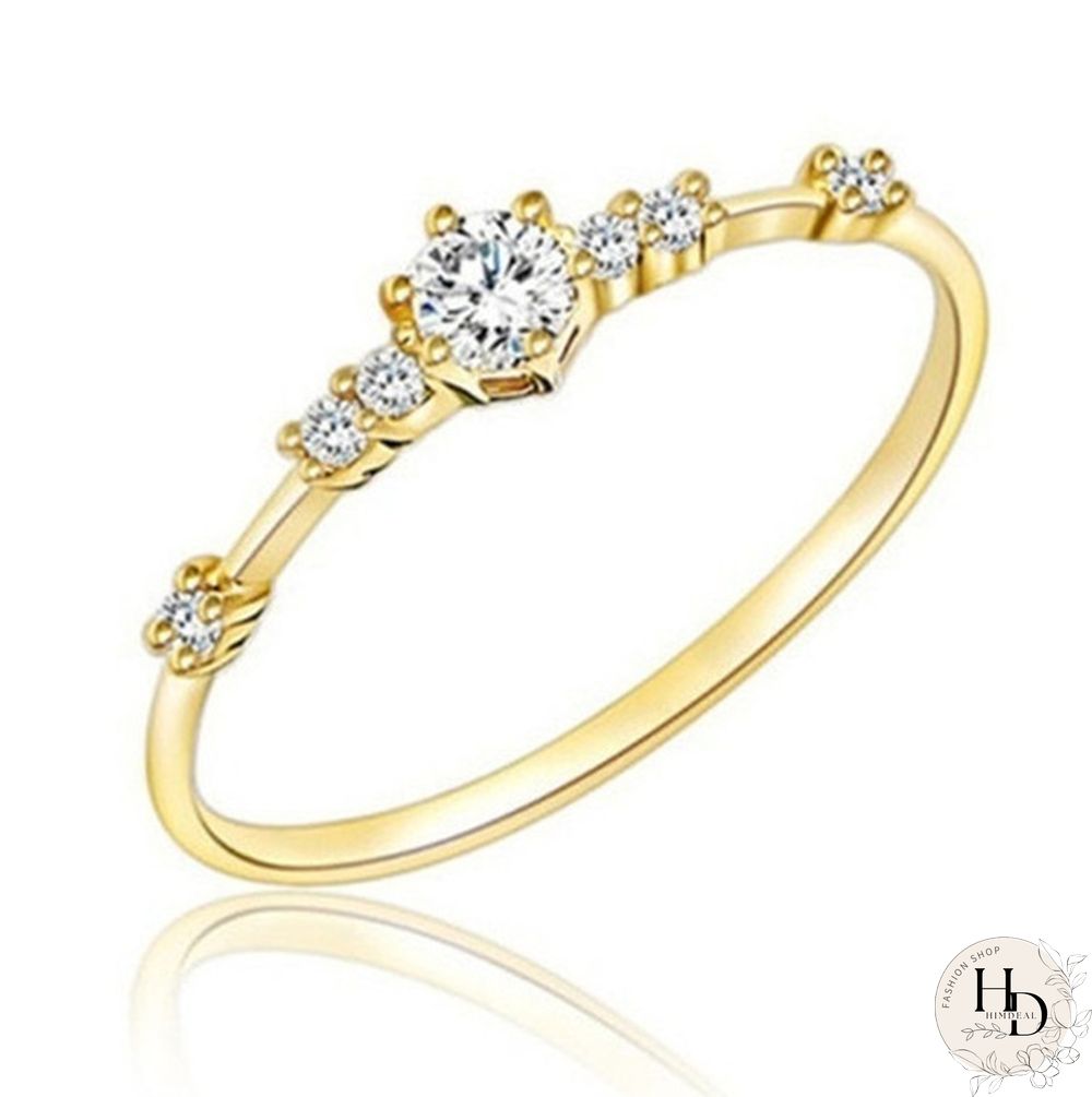 New 18k Yellow Gold 7 Small Diamonds Exquisite Ladies Engagement Diamond Ring Jewelry Ring (4-11)