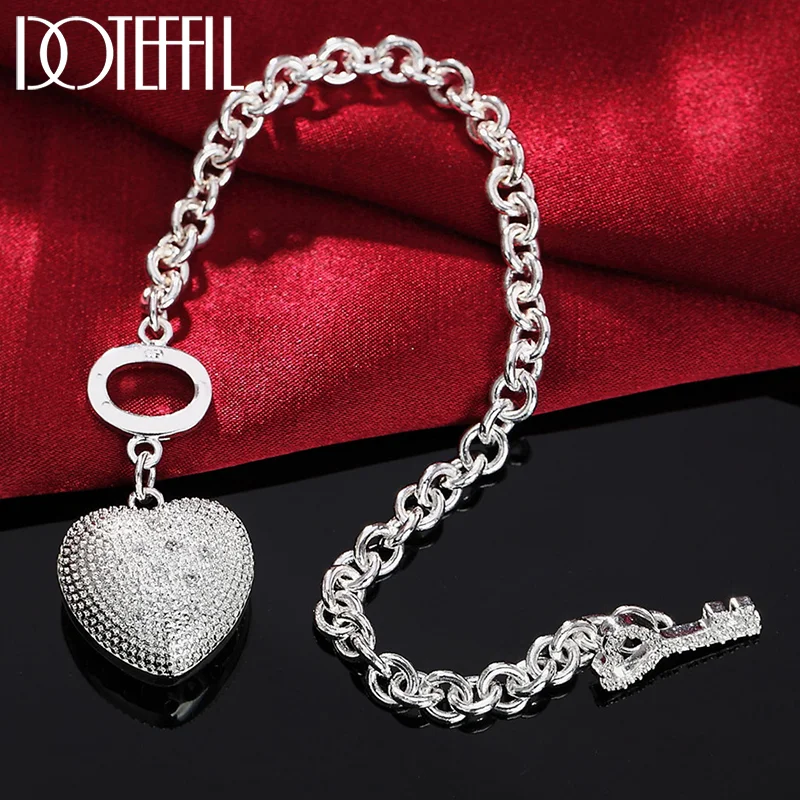 DOTEFFIL 925 Sterling Silver Solid Heart AAA Zircon Bracelet For Woman Jewelry