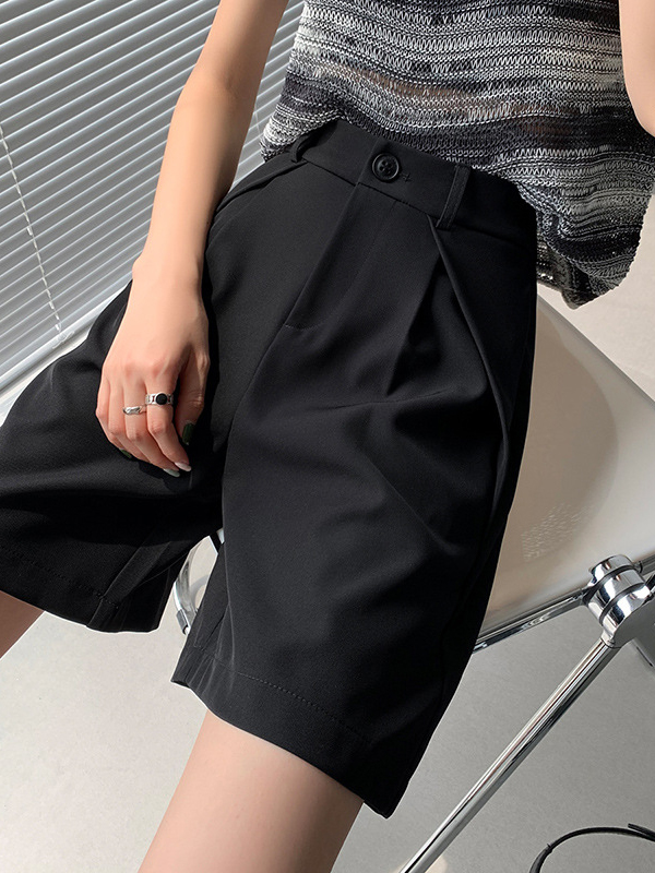 Ruched Detail Solid Color A-Line Straight Leg Shorts