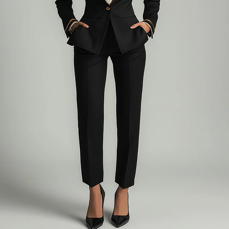 Ursime Solid High Rise Pocket Straight Leg Suit Pants