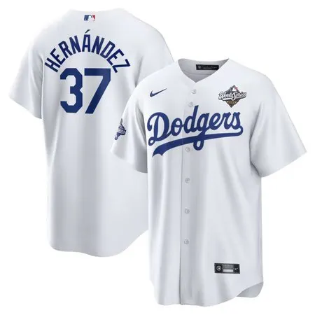 Youth Los Angeles Dodgers #37 Teoscar Hernandez  White Home 2025 World Series Champions Replica Jersey