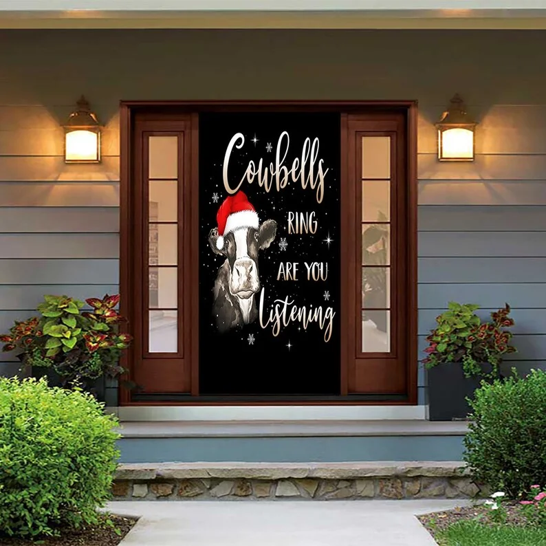 Christmas Cow Door Cover - Christmas Cow - Christmas Door Covers - Outdoor Christmas Decorations - Front Door Decor - Holiday Door Covers