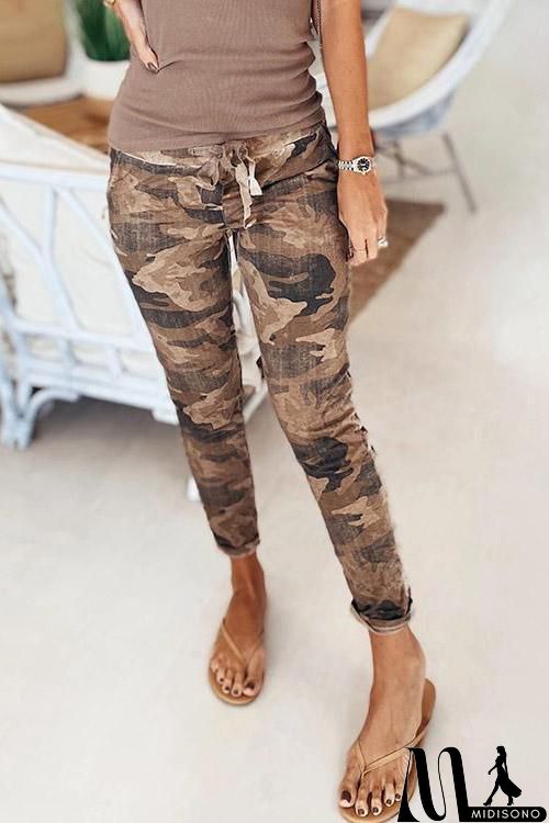 MidiSono - Camouflage Print Drawstring Jogger