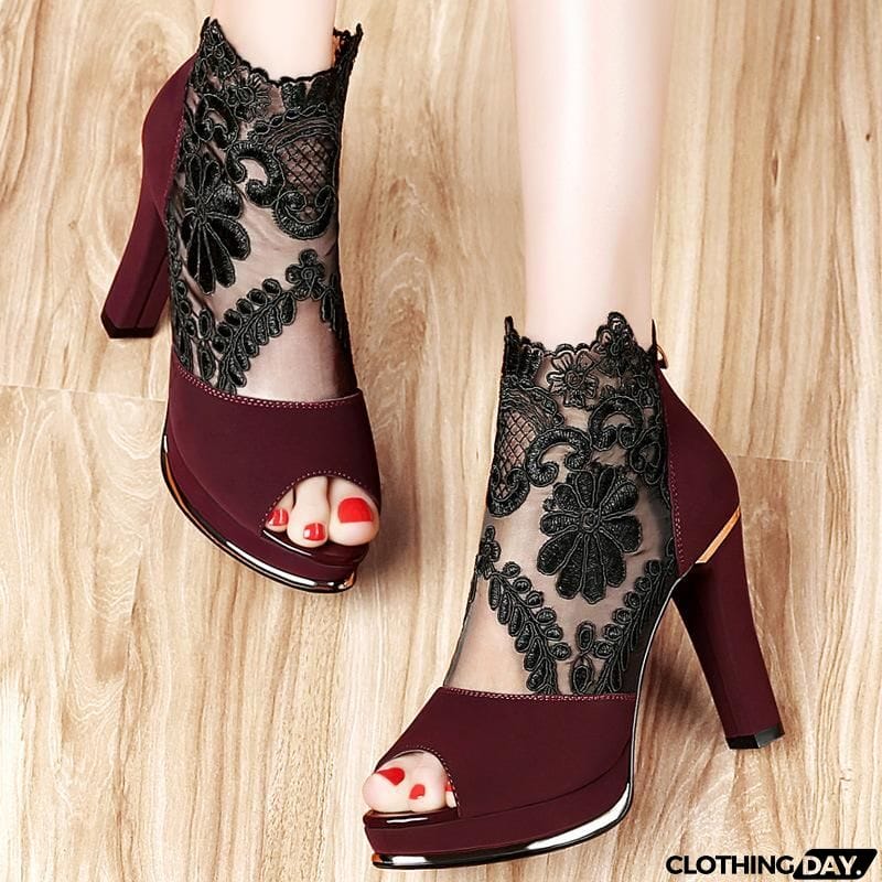Women's High Quality Sexy Lace Dress High Heel Sandals Shoes