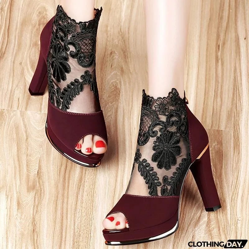 Women's High Quality Sexy Lace Dress High Heel Sandals Shoes
