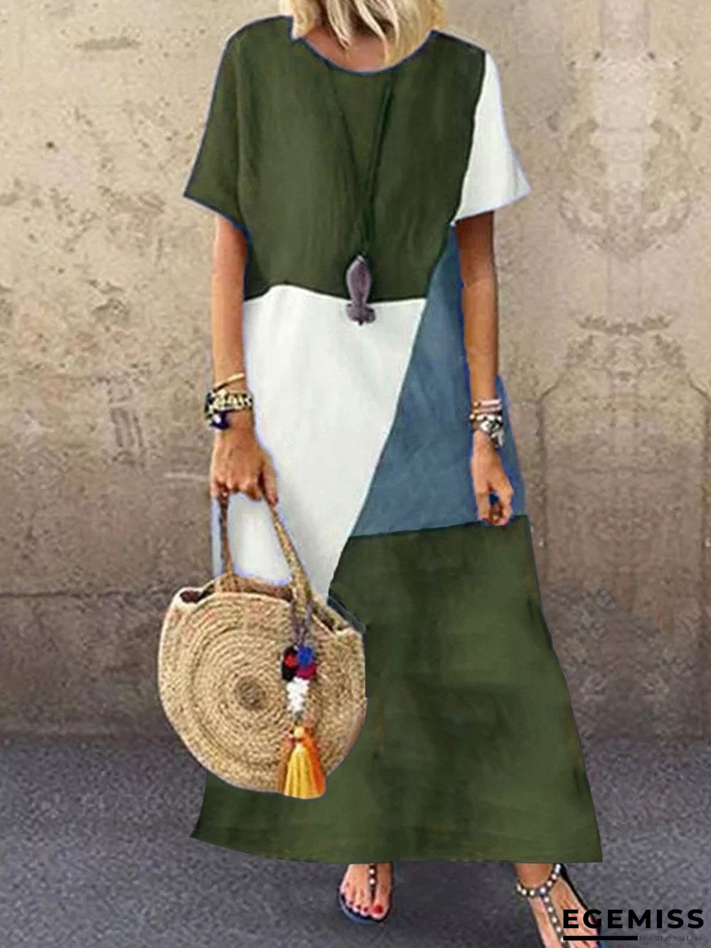 Casual Color Block Midi A-line Tee Dress | EGEMISS